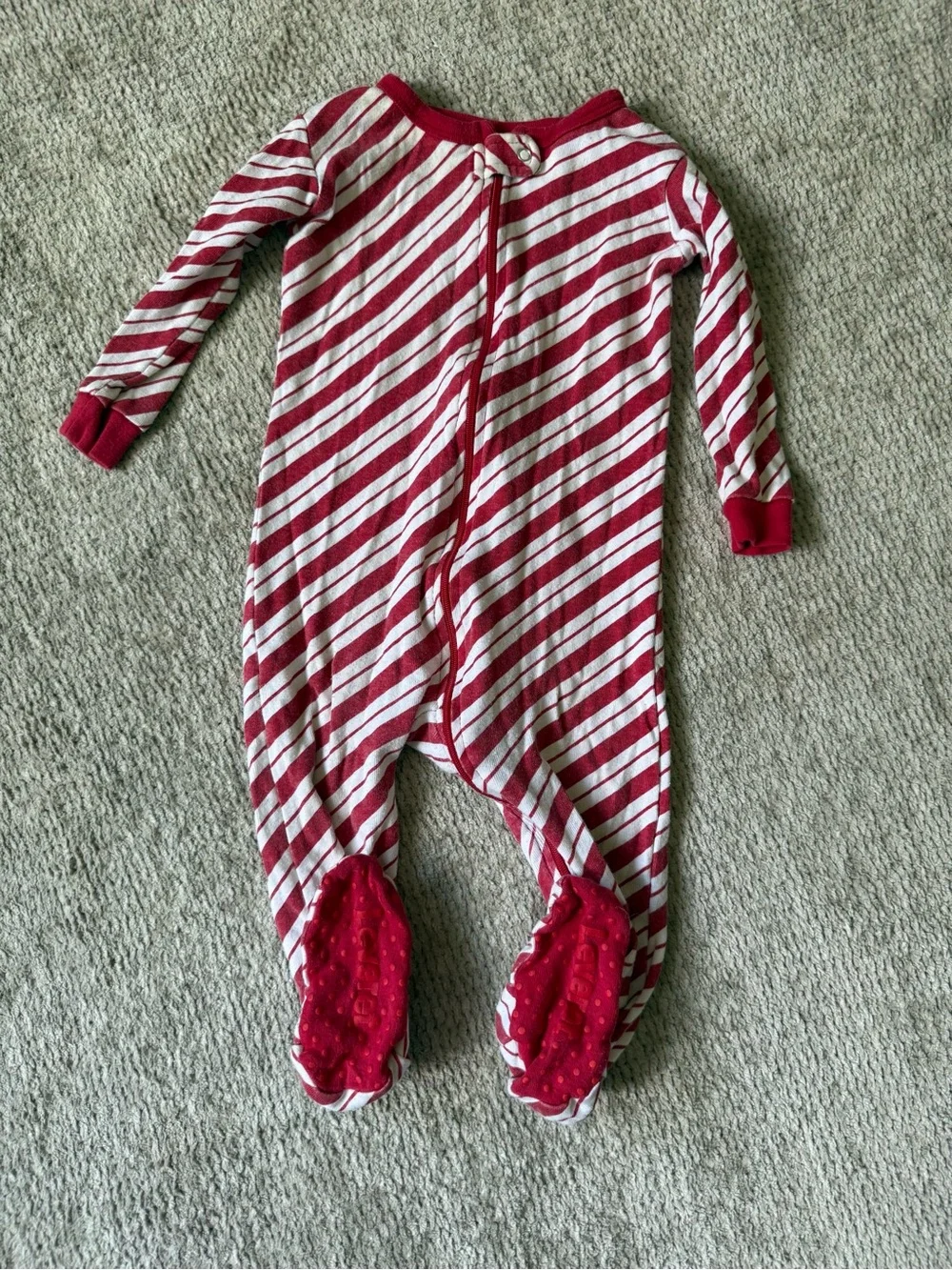 Leveret Baby Footed Cotton Pajama Bundle Frogs & Candy Cane Stripes 12-18M
